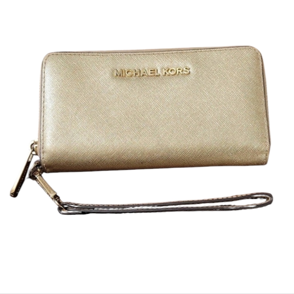 MICHAEL KORS| Saffiano Leather Gold Accordian Wallet EUC